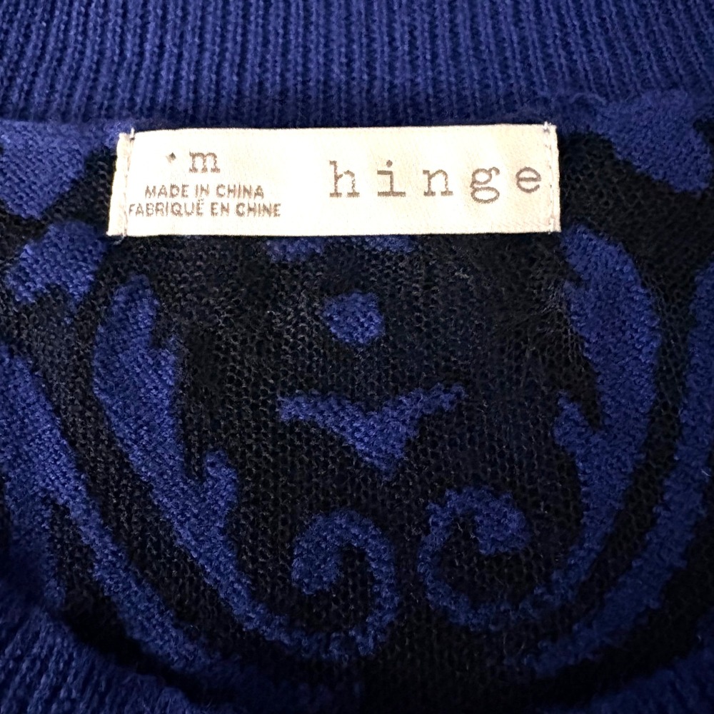 Hinge Nordstrom Blue & Black Damask Sweater Sheer, Size M - Picture 3 of 4
